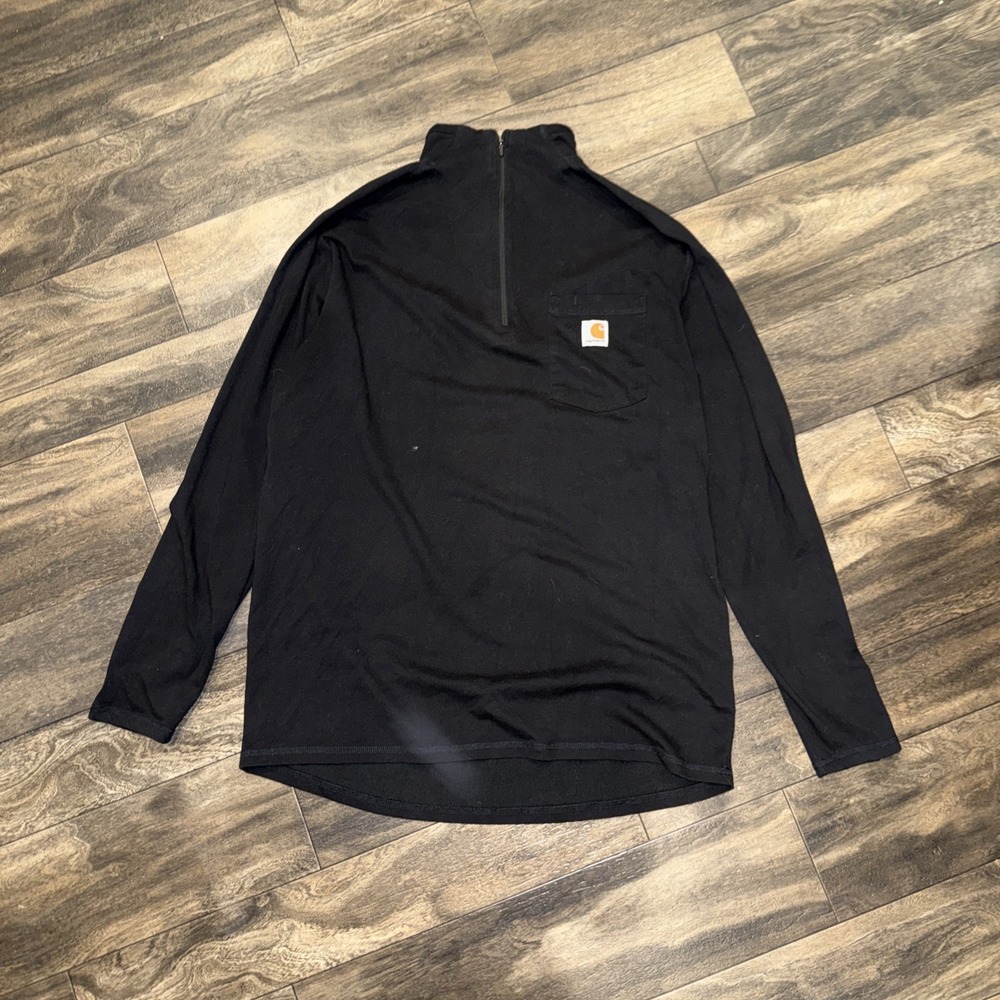 Carhartt Force Men's Large 1/4 Zip Long-Sleeve T-Shirt Relaxed Fit Black Work